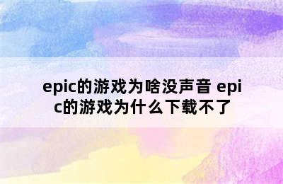 epic的游戏为啥没声音 epic的游戏为什么下载不了